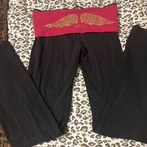 Victoria's Secret Black Fold Leggings with Red and Gold Wing Design